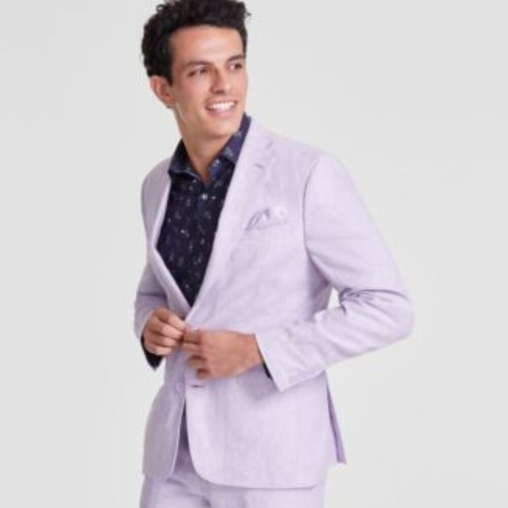 Bar III Mens Slim-Fit Blue Chambray S Lavender 42R